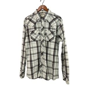 BKE Pearl Snap White Black Gray Western Long Sleeve Dress Shirt Size‎ Large
